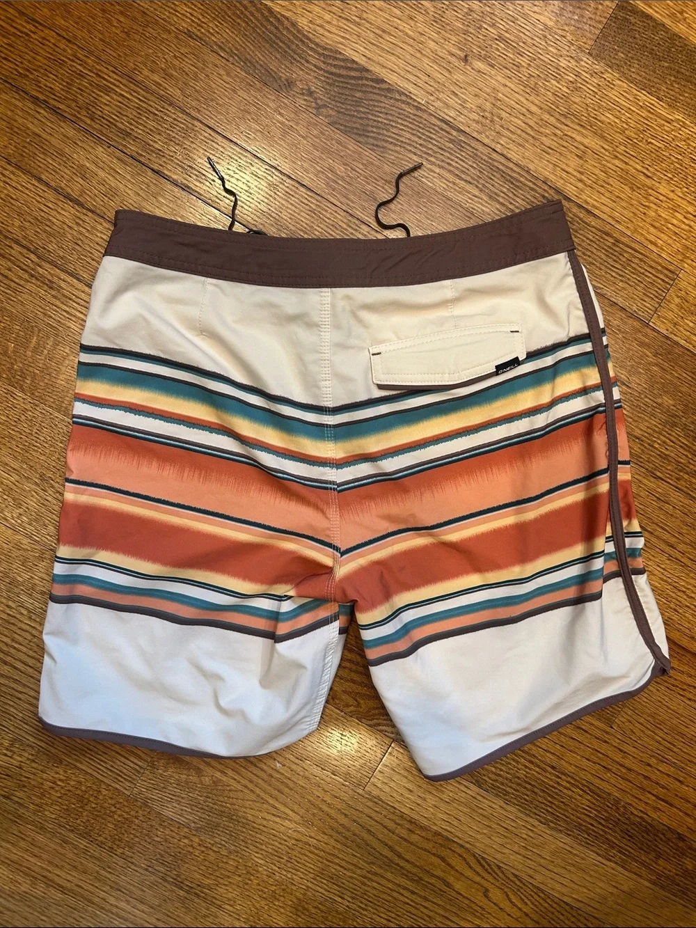 O'Neill Men's Multi-Stripe Cream & Orange Swim Board Shorts - Size 32